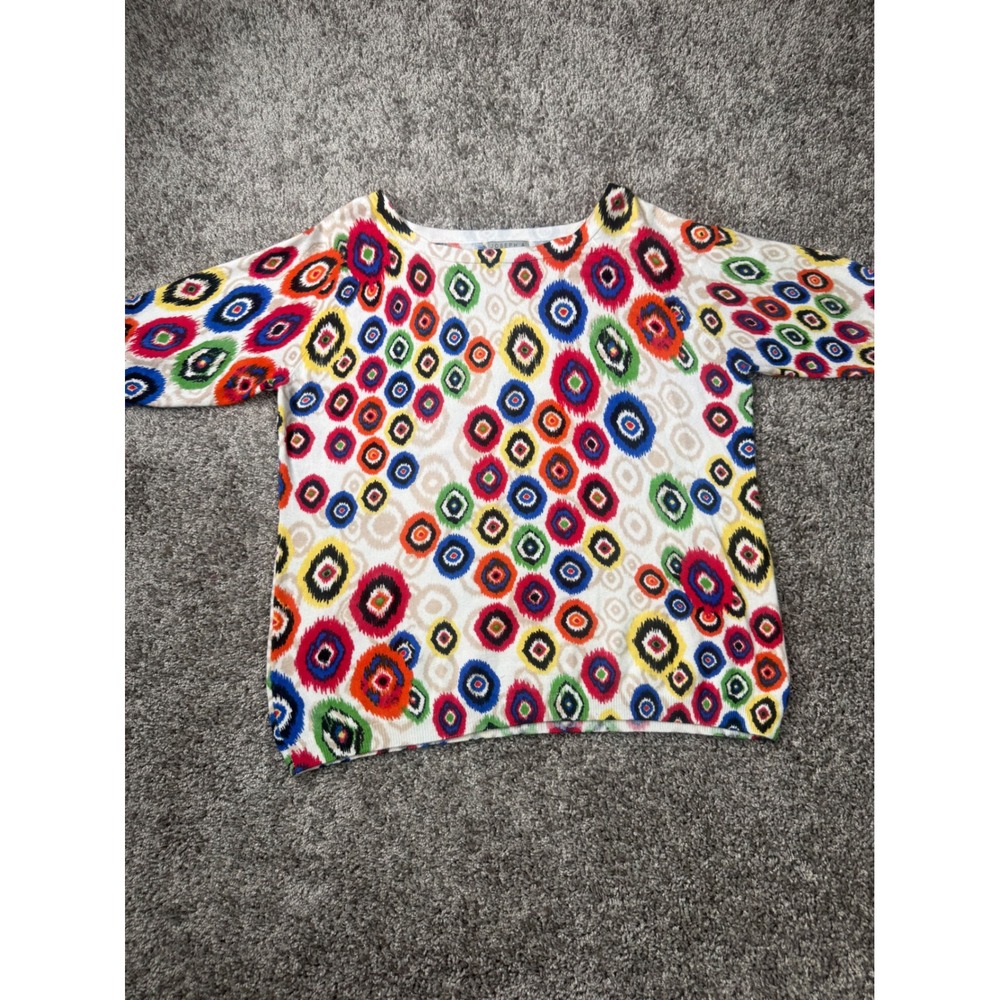 Vintage 90s Joseph A Silk Knit Top XL Colorful Abstract Blouse Y2K